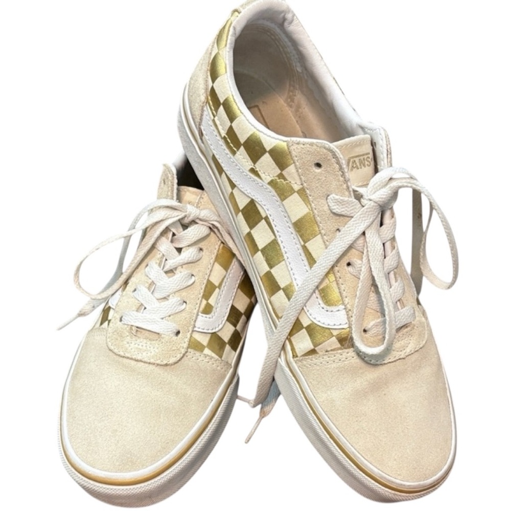Vans Old Skool Glossy Gold Checkered Sneakers, Size 9.0 Women’s, Condition Clean